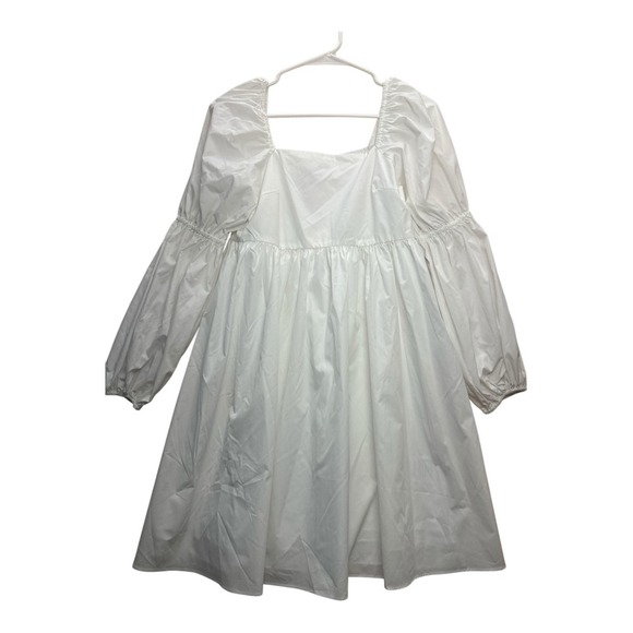 J. ING White Babydoll Mini Dress S Long Puff Sleeve Square Neck NWT Lined - Picture 1 of 13